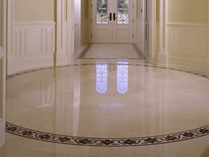 Polished limestone floor