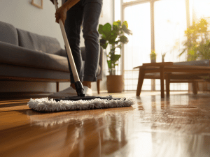 Mopping a wood floor